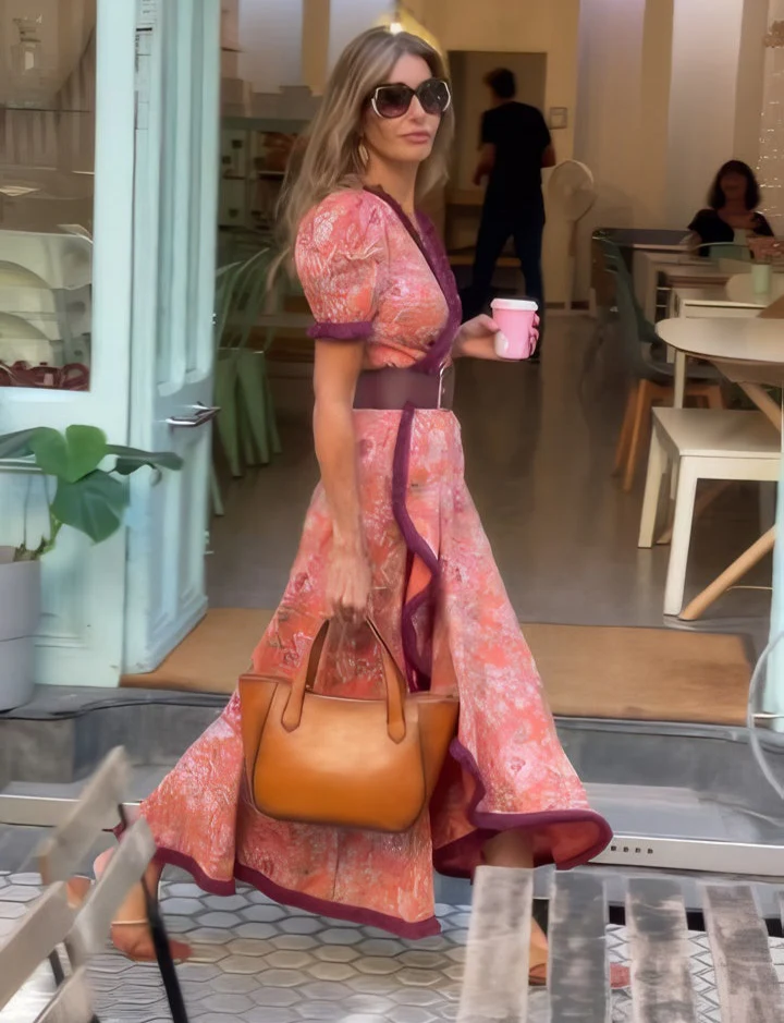Missi Elegant Pink Short Sleeve Maxi Dress