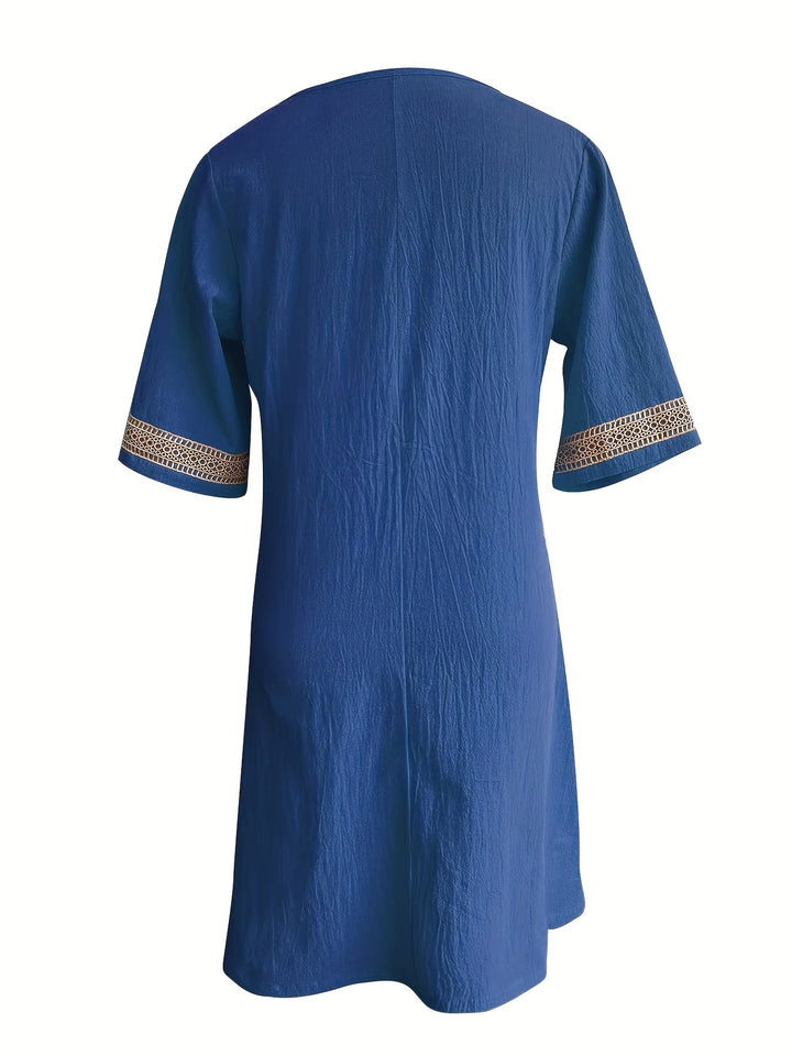 Wendy-V-Neck Lace Half-Sleeve Dress