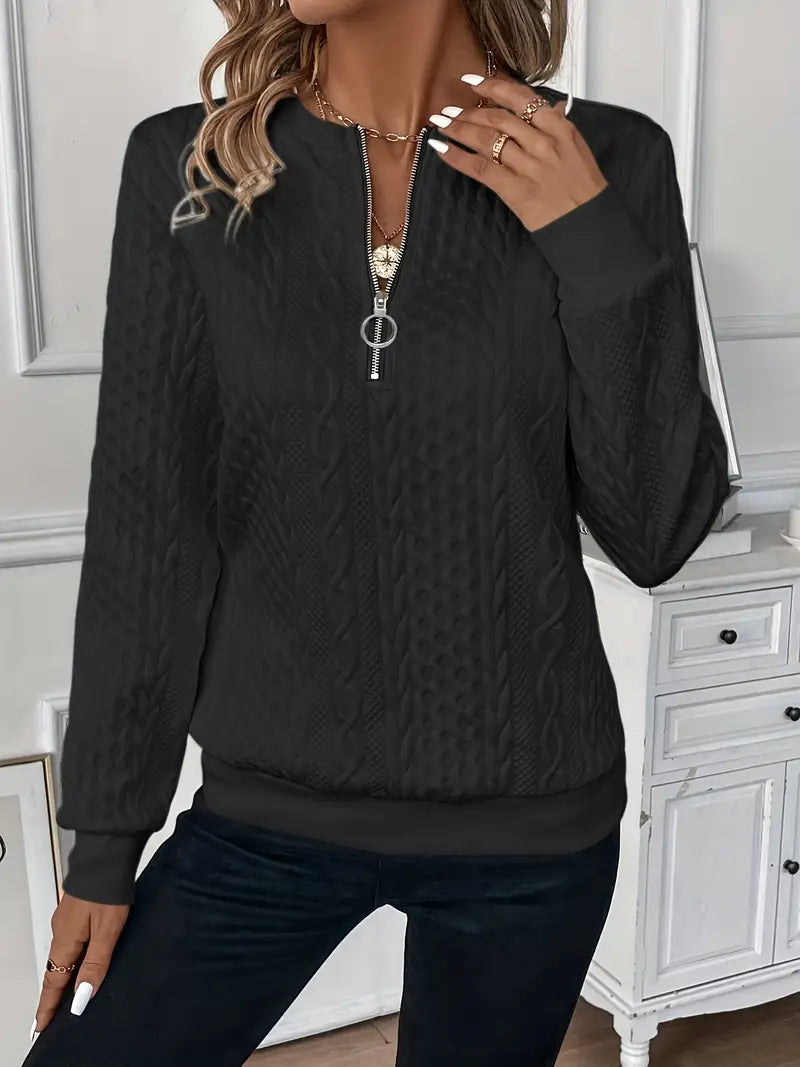 Elysha - Textured Quarter-Zip Pullover