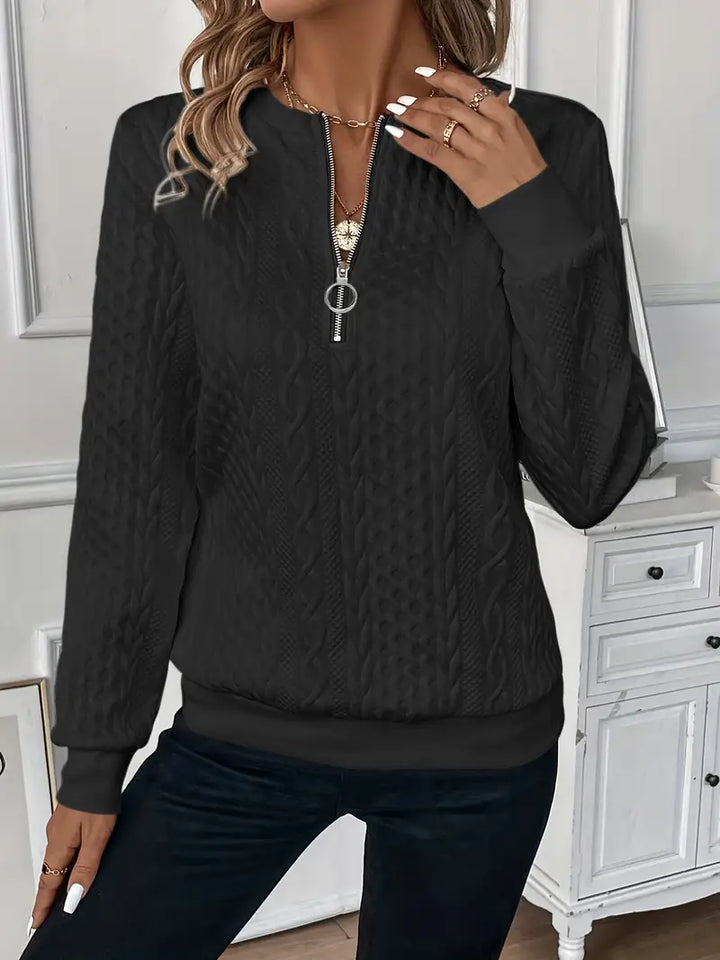 Elysha - Textured Quarter-Zip Pullover