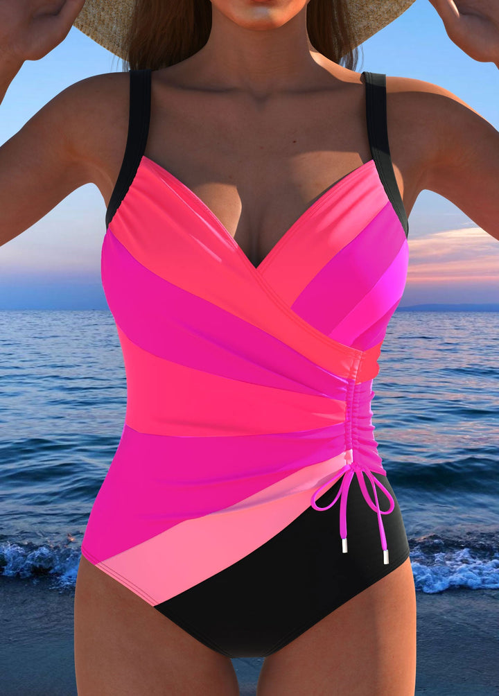 Luxury Surplice Black Swimsuit with Colorful Print