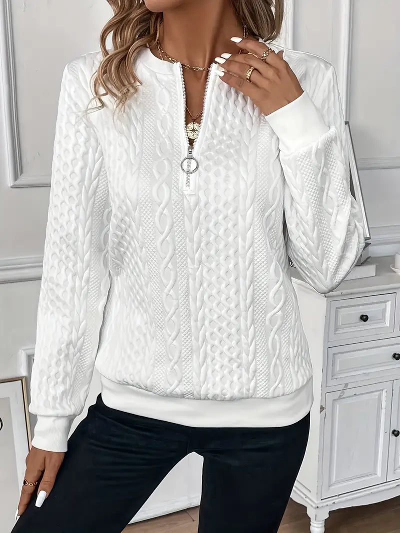 Elysha - Textured Quarter-Zip Pullover