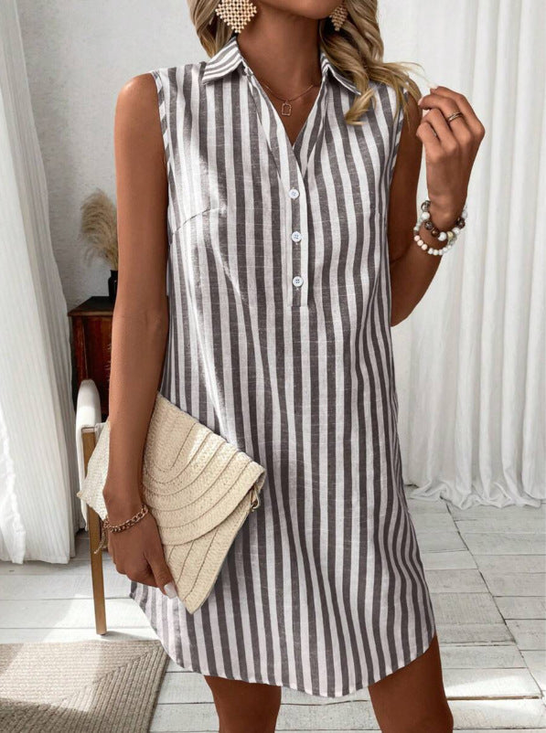 Georgina™ | Elegant Striped Shirt Dress