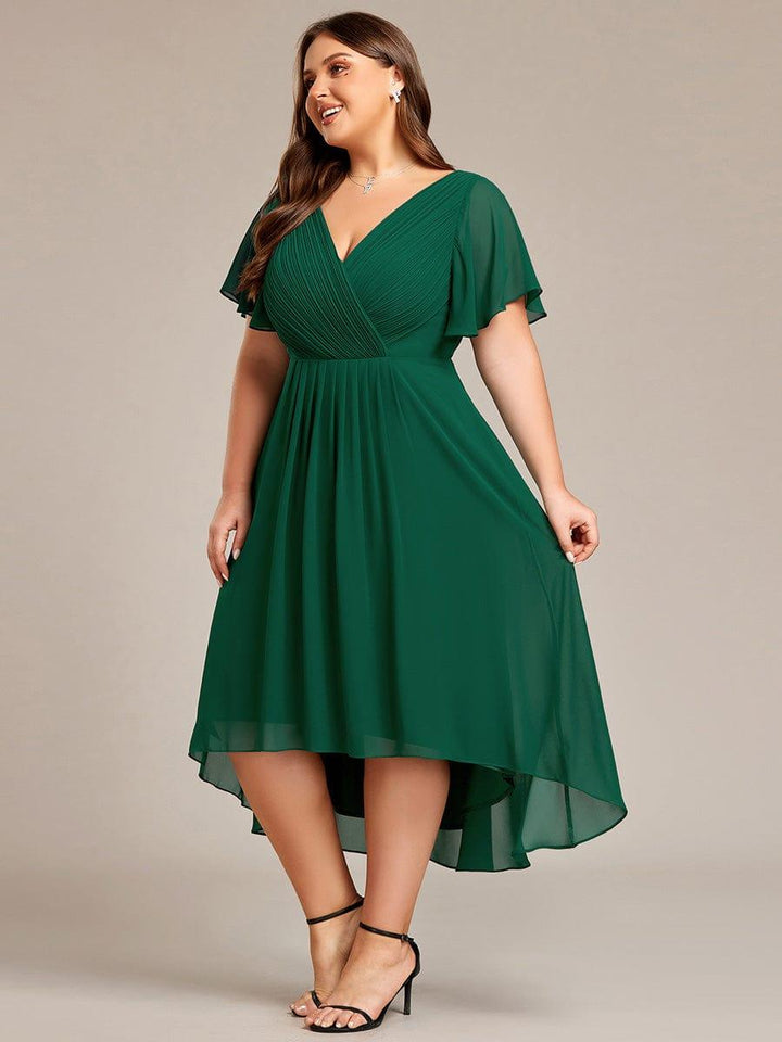 FAYE™ |Plus Size V-Neck High-Low Chiffon Wedding Guest Dress