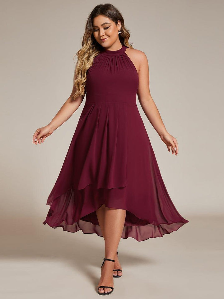 Roseta™-|Midi A Line Sleeveless Halter Neck Wedding Guest Dress in Chiffon