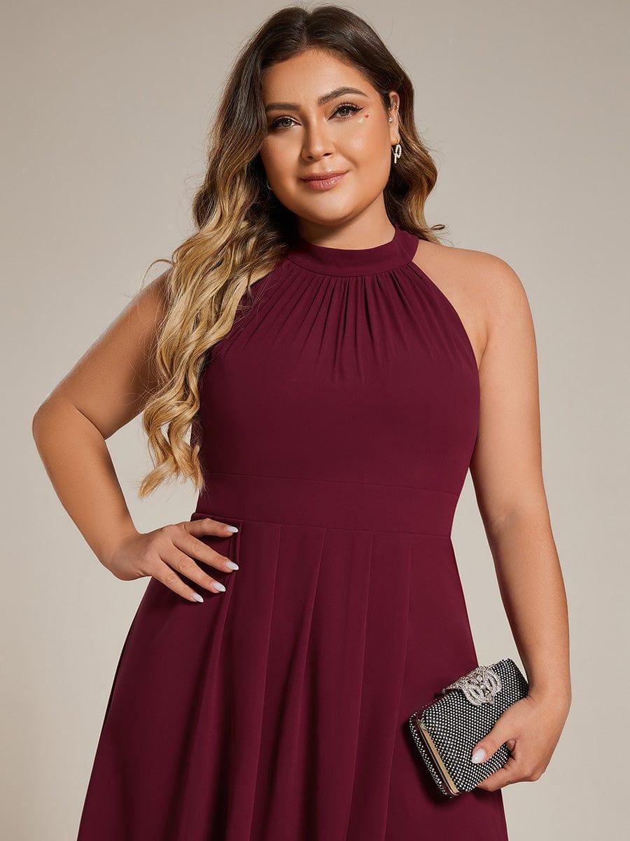 Roseta™-|Midi A Line Sleeveless Halter Neck Wedding Guest Dress in Chiffon