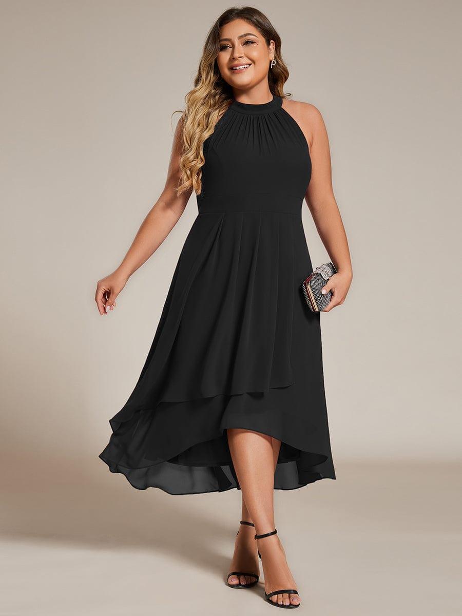Roseta™-|Midi A Line Sleeveless Halter Neck Wedding Guest Dress in Chiffon