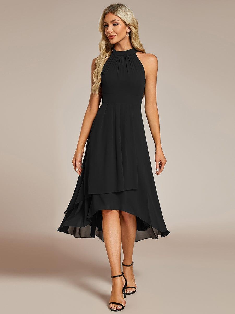 Roseta™-|Midi A Line Sleeveless Halter Neck Wedding Guest Dress in Chiffon