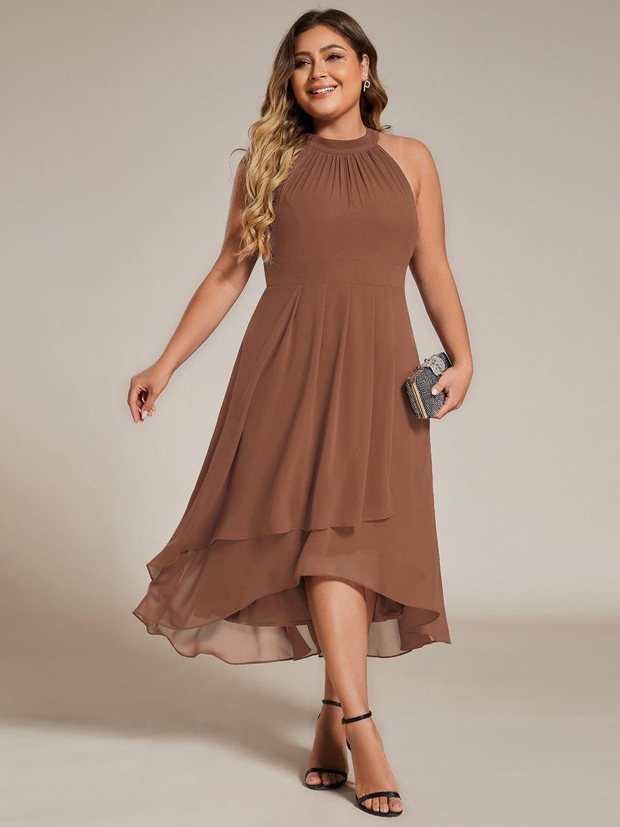 Roseta™-|Midi A Line Sleeveless Halter Neck Wedding Guest Dress in Chiffon
