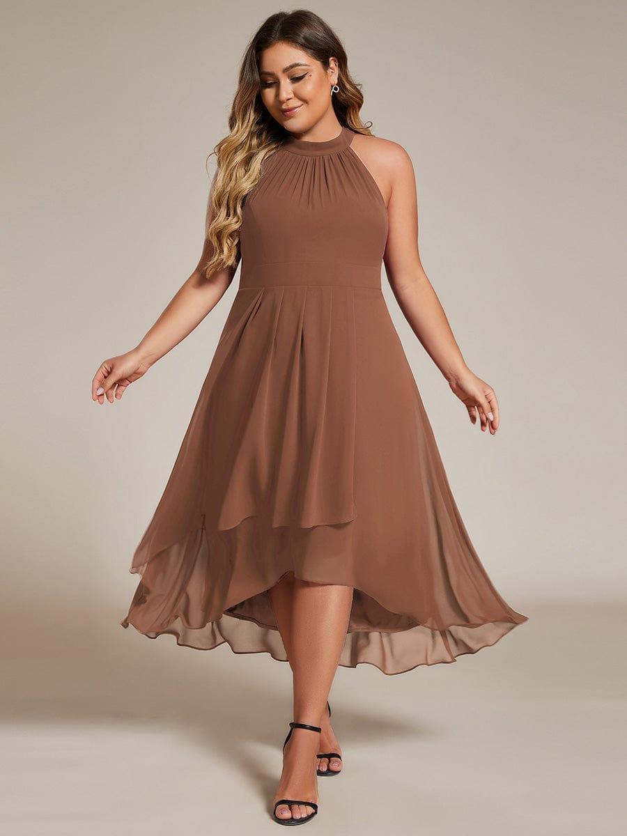 Roseta™-|Midi A Line Sleeveless Halter Neck Wedding Guest Dress in Chiffon