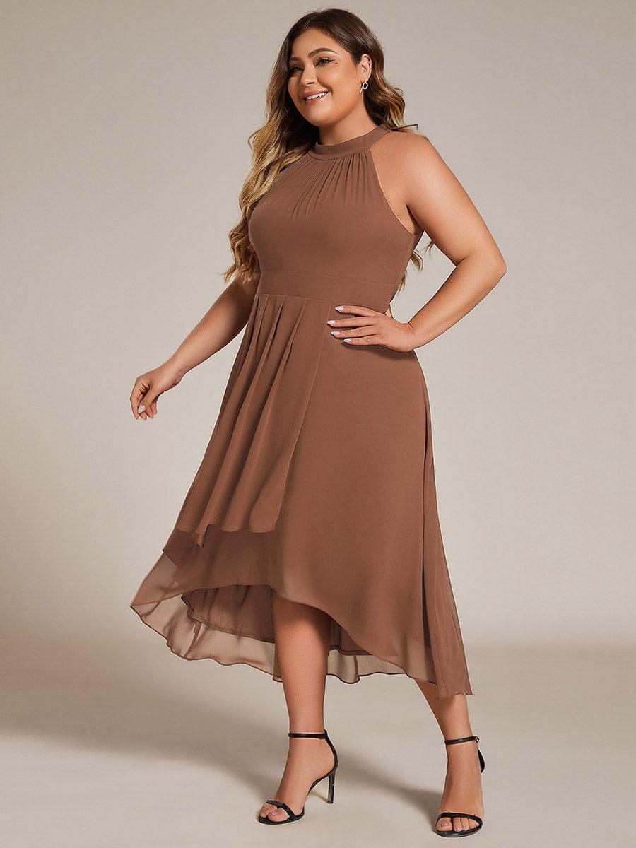Roseta™-|Midi A Line Sleeveless Halter Neck Wedding Guest Dress in Chiffon