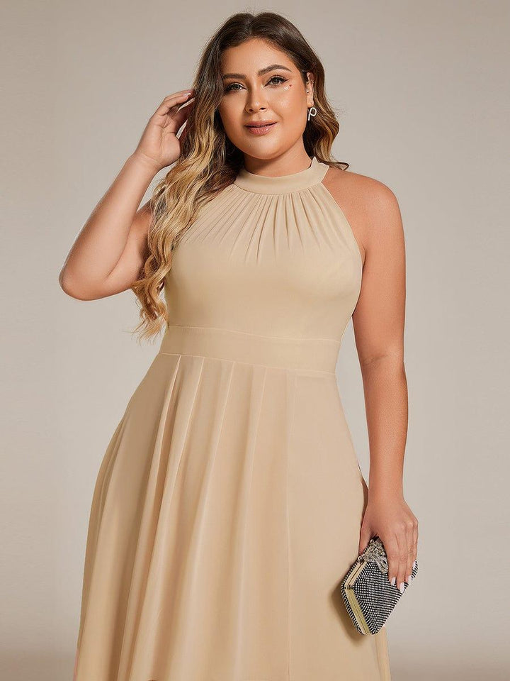 Roseta™-|Midi A Line Sleeveless Halter Neck Wedding Guest Dress in Chiffon