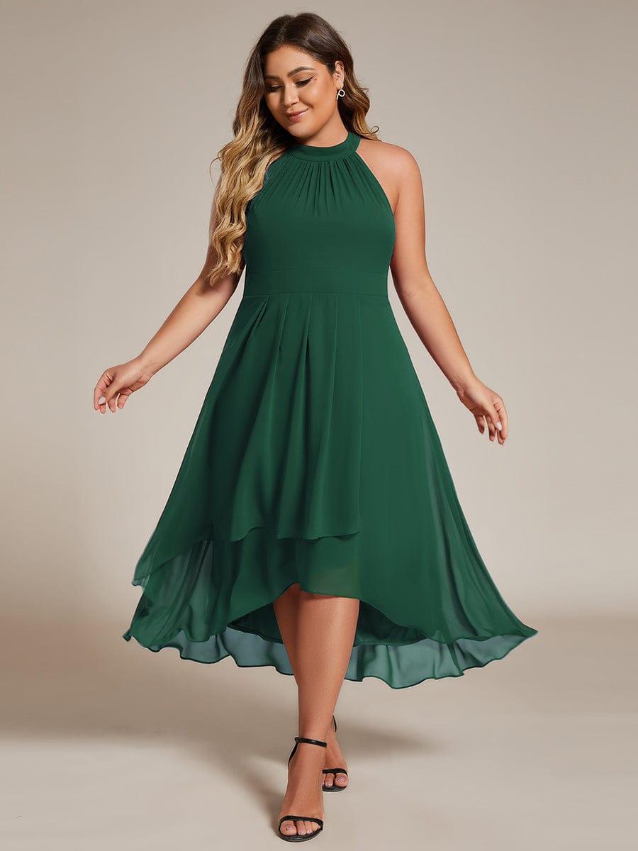 Roseta™-|Midi A Line Sleeveless Halter Neck Wedding Guest Dress in Chiffon