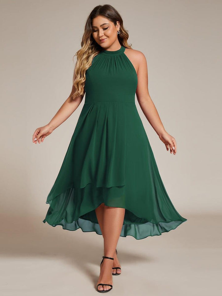 Roseta™-|Midi A Line Sleeveless Halter Neck Wedding Guest Dress in Chiffon
