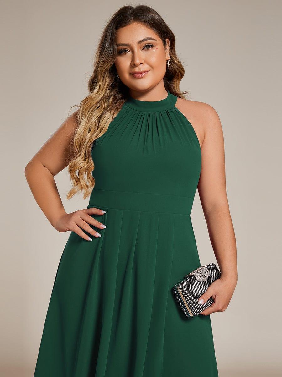 Roseta™-|Midi A Line Sleeveless Halter Neck Wedding Guest Dress in Chiffon