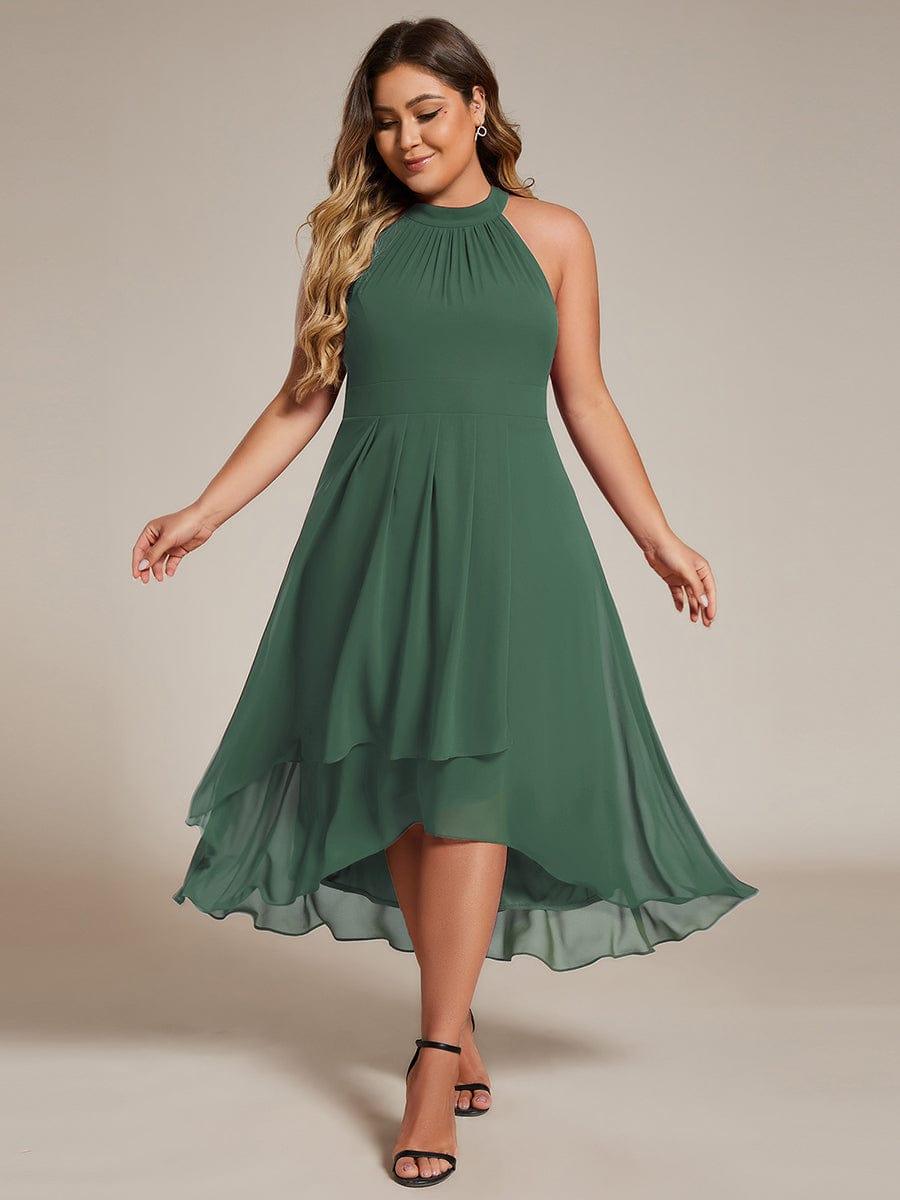 Roseta™-|Midi A Line Sleeveless Halter Neck Wedding Guest Dress in Chiffon