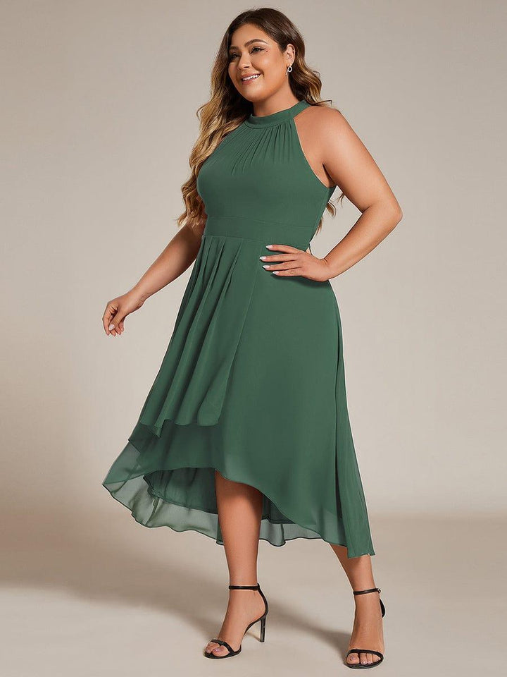 Roseta™-|Midi A Line Sleeveless Halter Neck Wedding Guest Dress in Chiffon