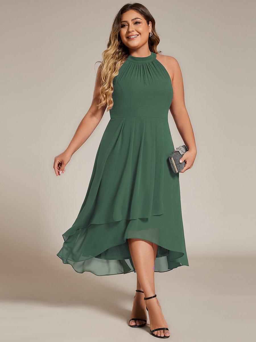 Roseta™-|Midi A Line Sleeveless Halter Neck Wedding Guest Dress in Chiffon
