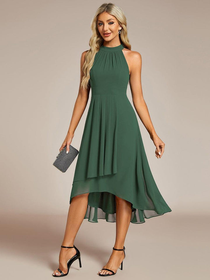 Roseta™-|Midi A Line Sleeveless Halter Neck Wedding Guest Dress in Chiffon