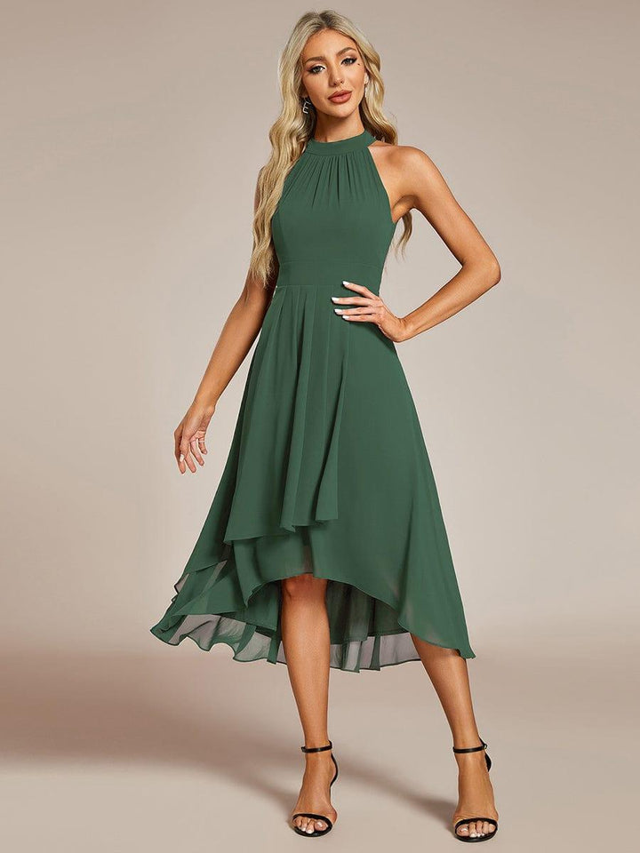 Roseta™-|Midi A Line Sleeveless Halter Neck Wedding Guest Dress in Chiffon