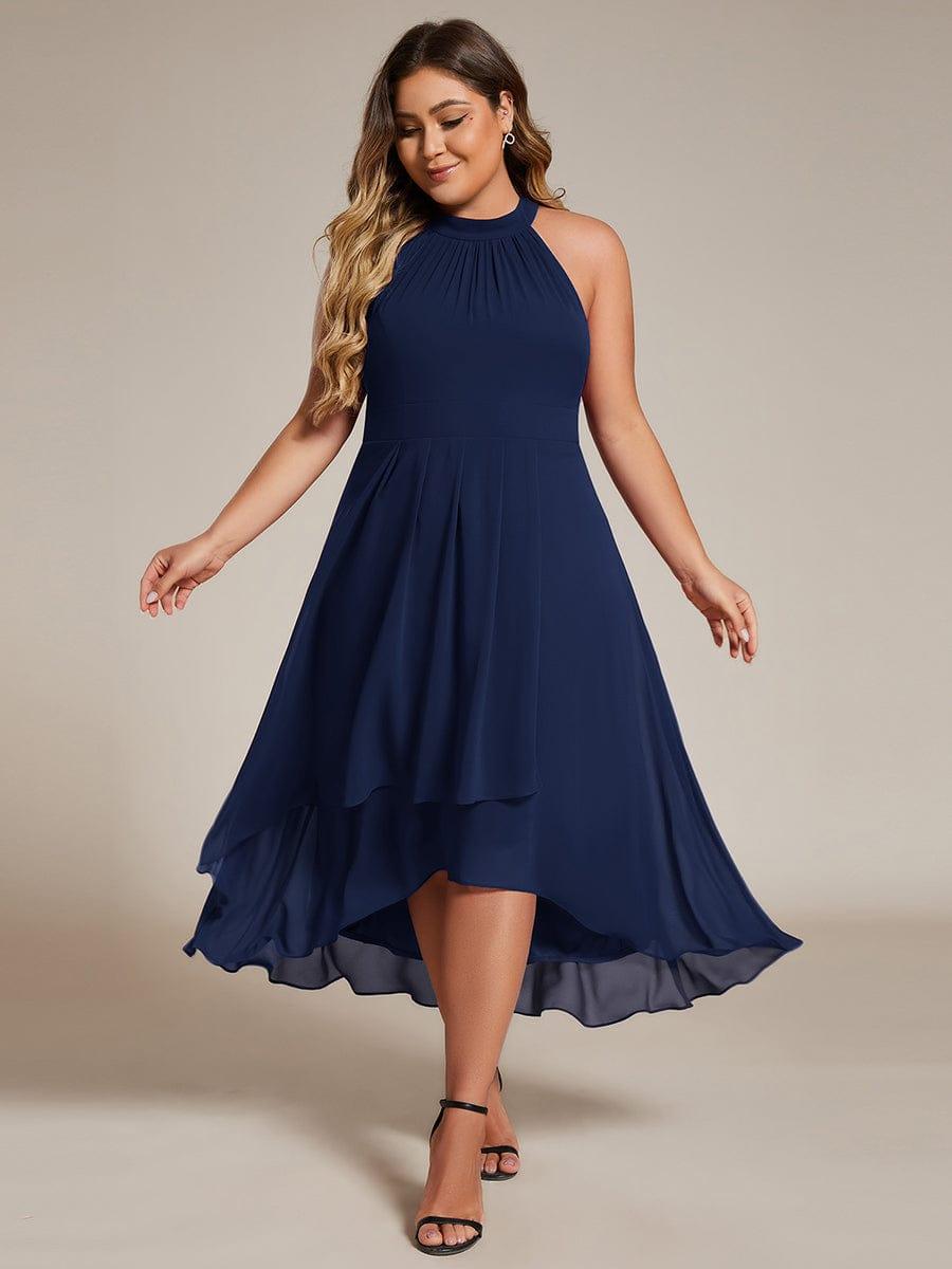 Roseta™-|Midi A Line Sleeveless Halter Neck Wedding Guest Dress in Chiffon