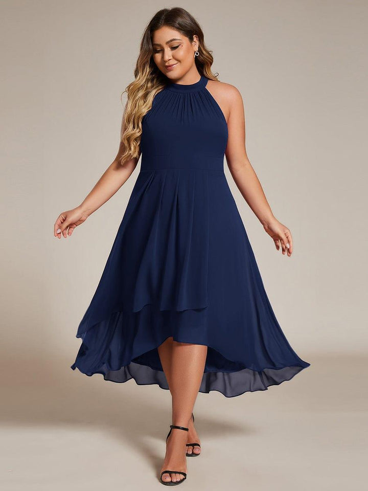 Roseta™-|Midi A Line Sleeveless Halter Neck Wedding Guest Dress in Chiffon