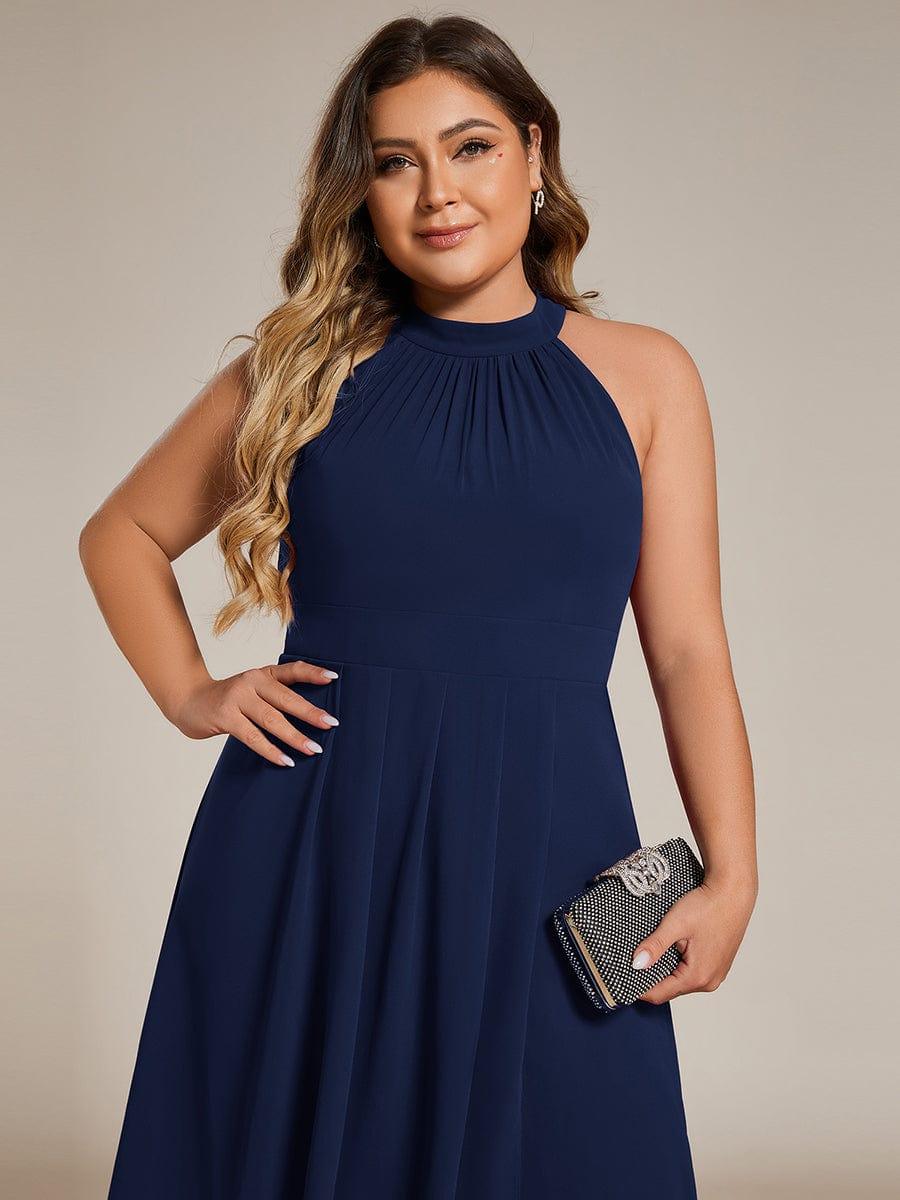 Roseta™-|Midi A Line Sleeveless Halter Neck Wedding Guest Dress in Chiffon
