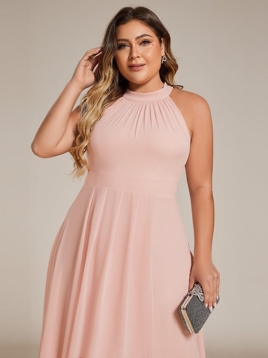 Roseta™-|Midi A Line Sleeveless Halter Neck Wedding Guest Dress in Chiffon