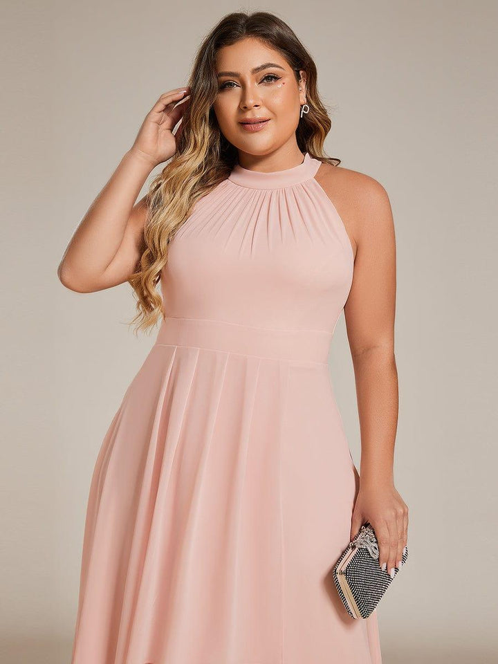 Roseta™-|Midi A Line Sleeveless Halter Neck Wedding Guest Dress in Chiffon
