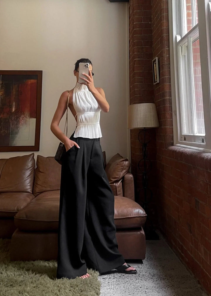 Lauren | Backless Pleated Top