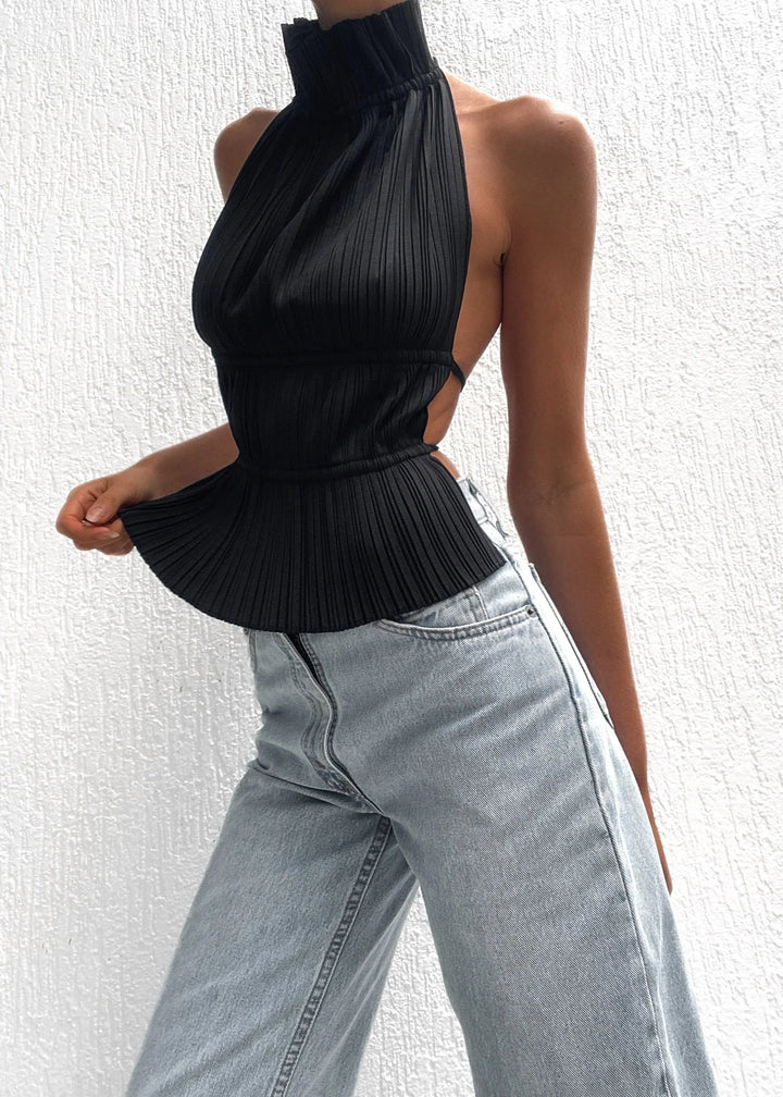 Lauren | Backless Pleated Top