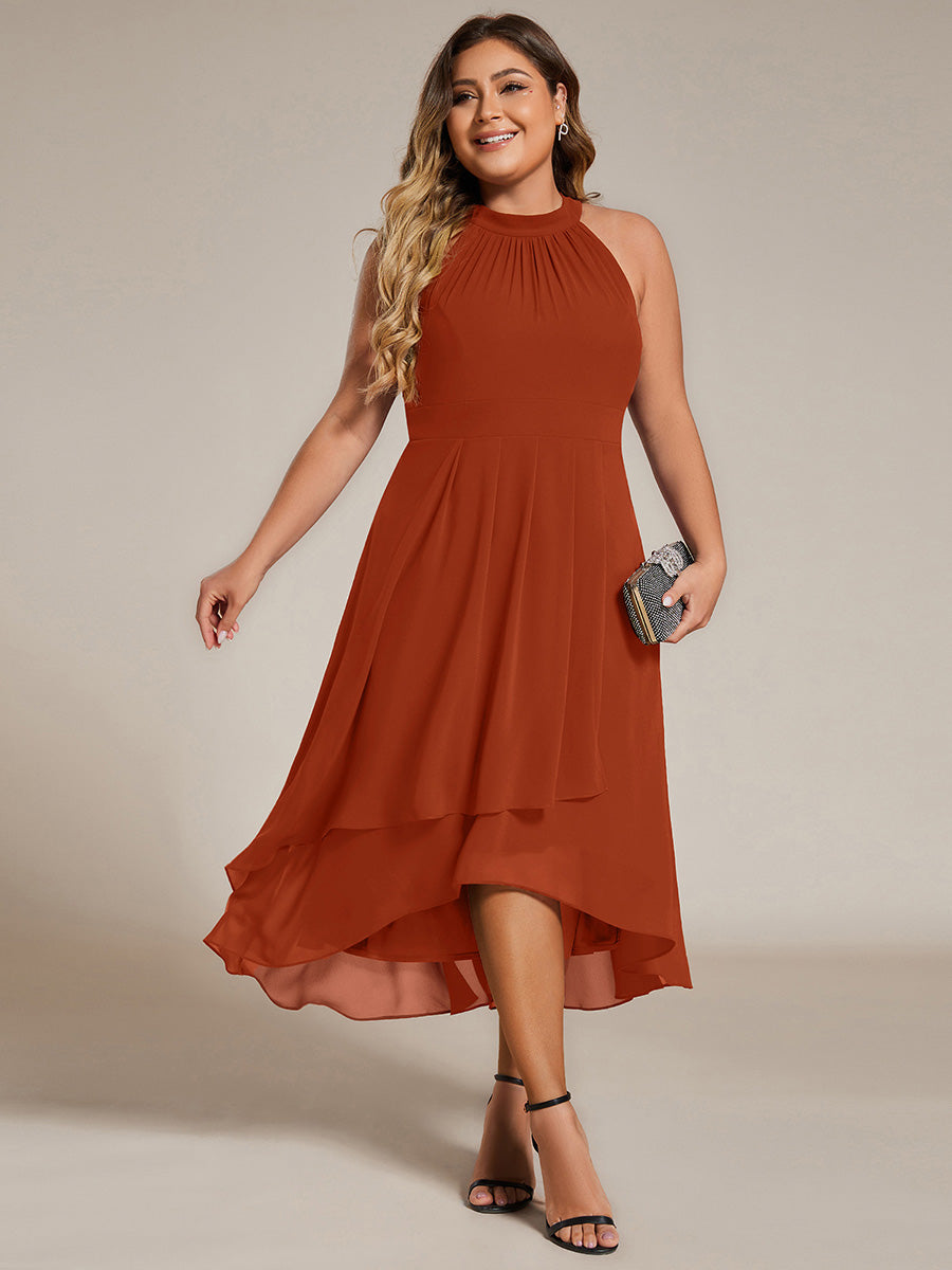 Roseta™-|Midi A Line Sleeveless Halter Neck Wedding Guest Dress in Chiffon
