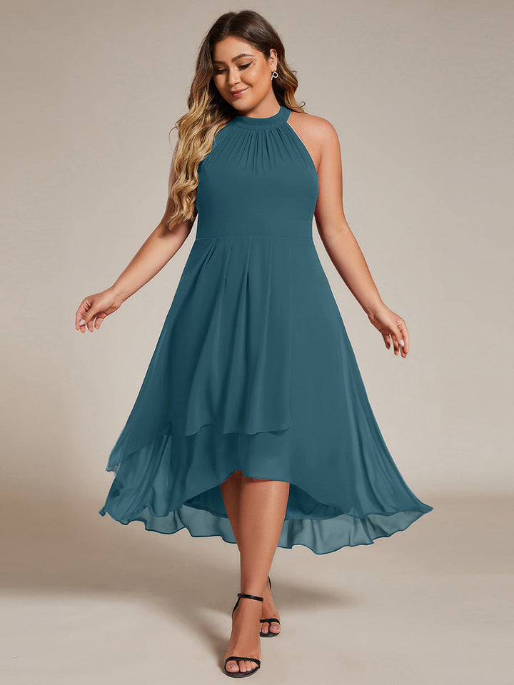 Roseta™-|Midi A Line Sleeveless Halter Neck Wedding Guest Dress in Chiffon