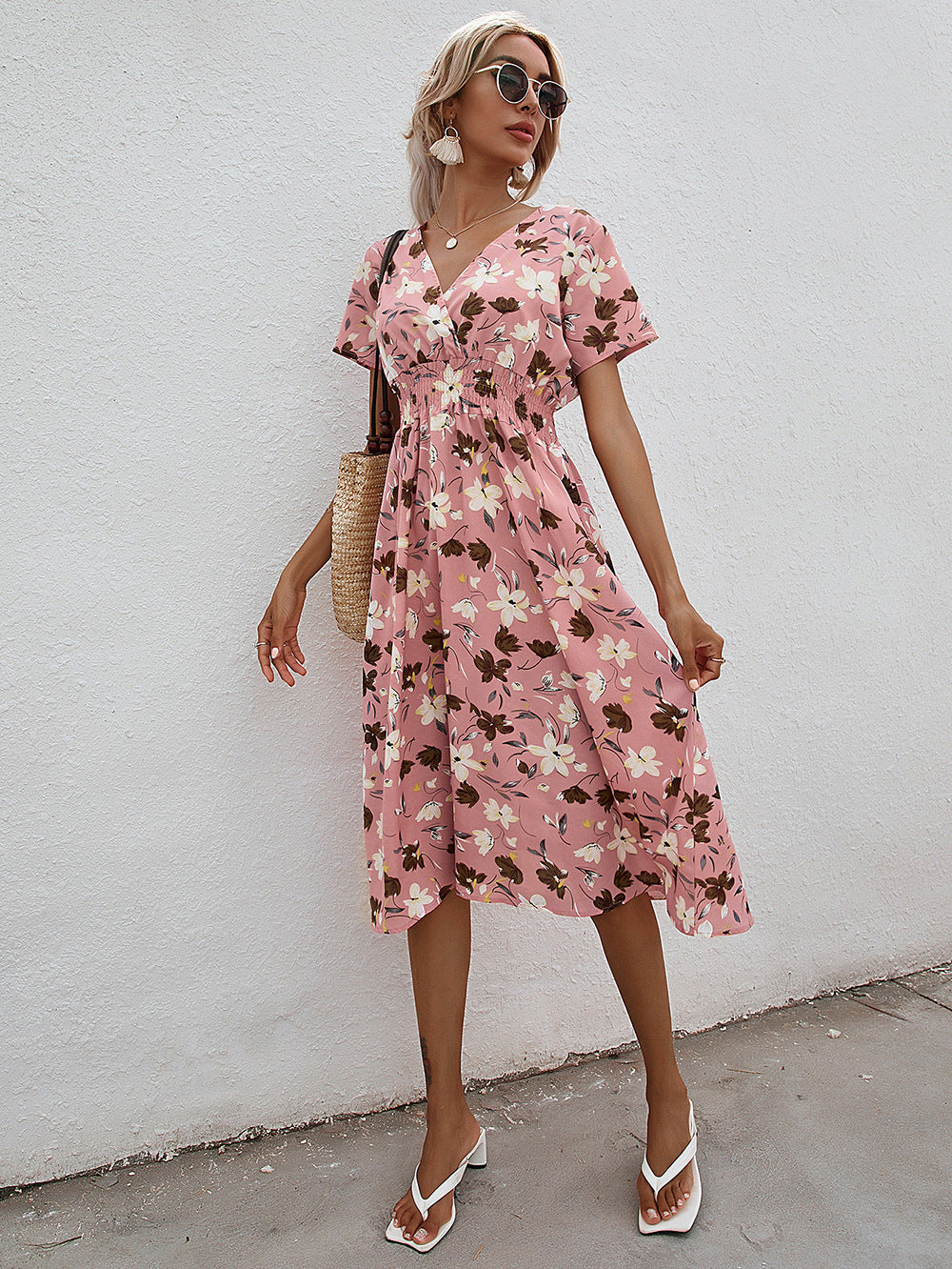Rumi – Printed V-Neck Midi Dress