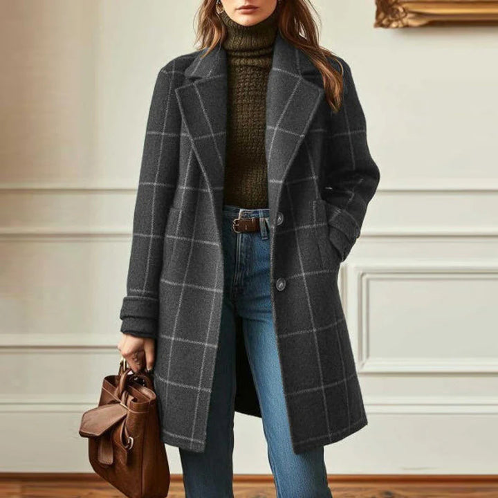 Wendy-Women's Retro Lapel Plaid Tweed Coat