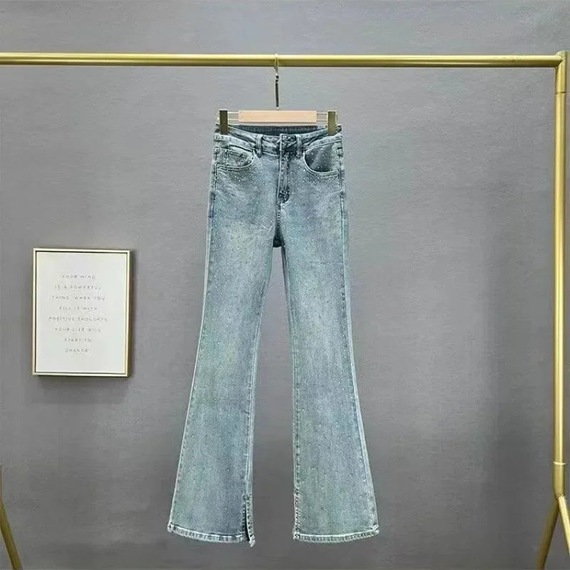 Elegant Slim Fit Jeans With Rhinestones
