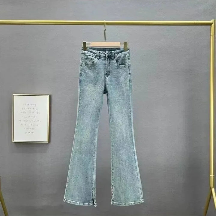 Elegant Slim Fit Jeans With Rhinestones