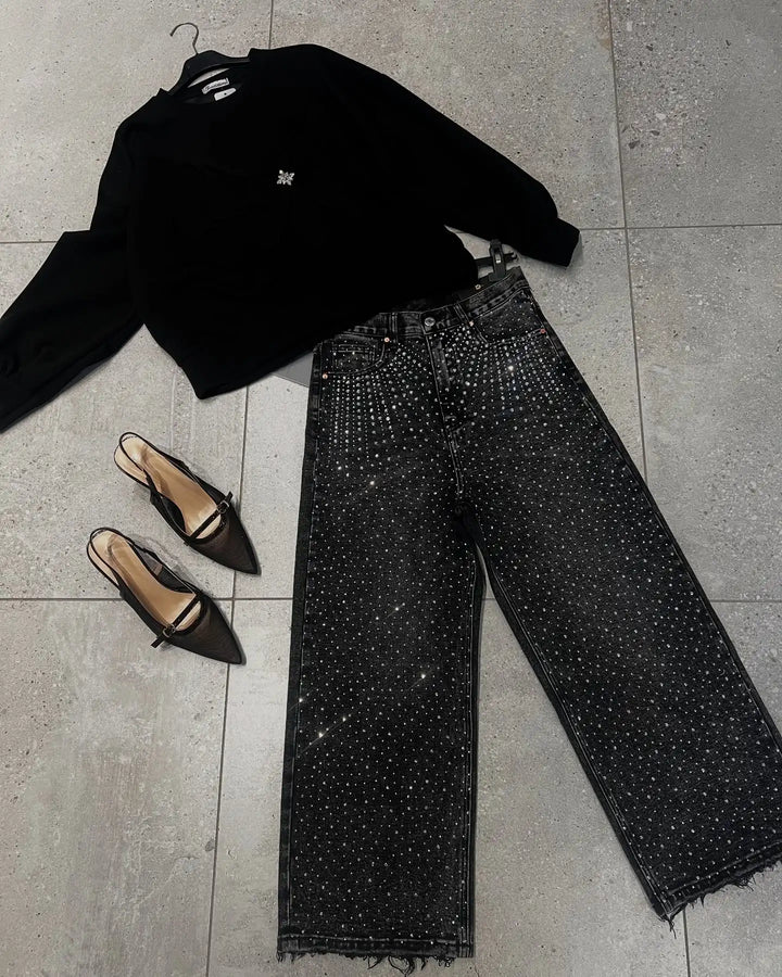 Wide Legs Jeans with Sequins