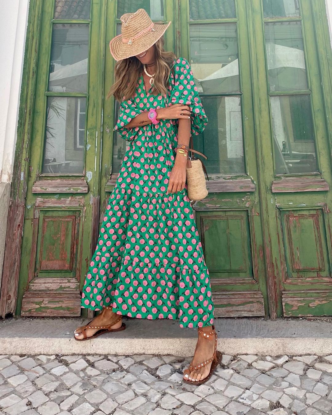 Ella – Elegant Cotton Floral Maxi Dress