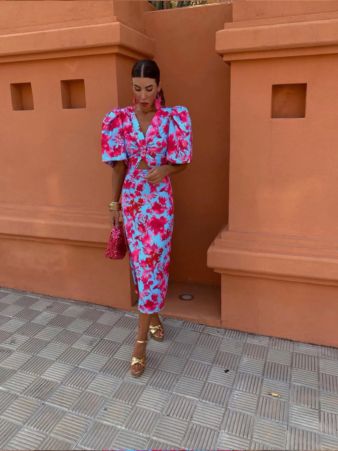 May- Pleated Sleeve Midi Dress