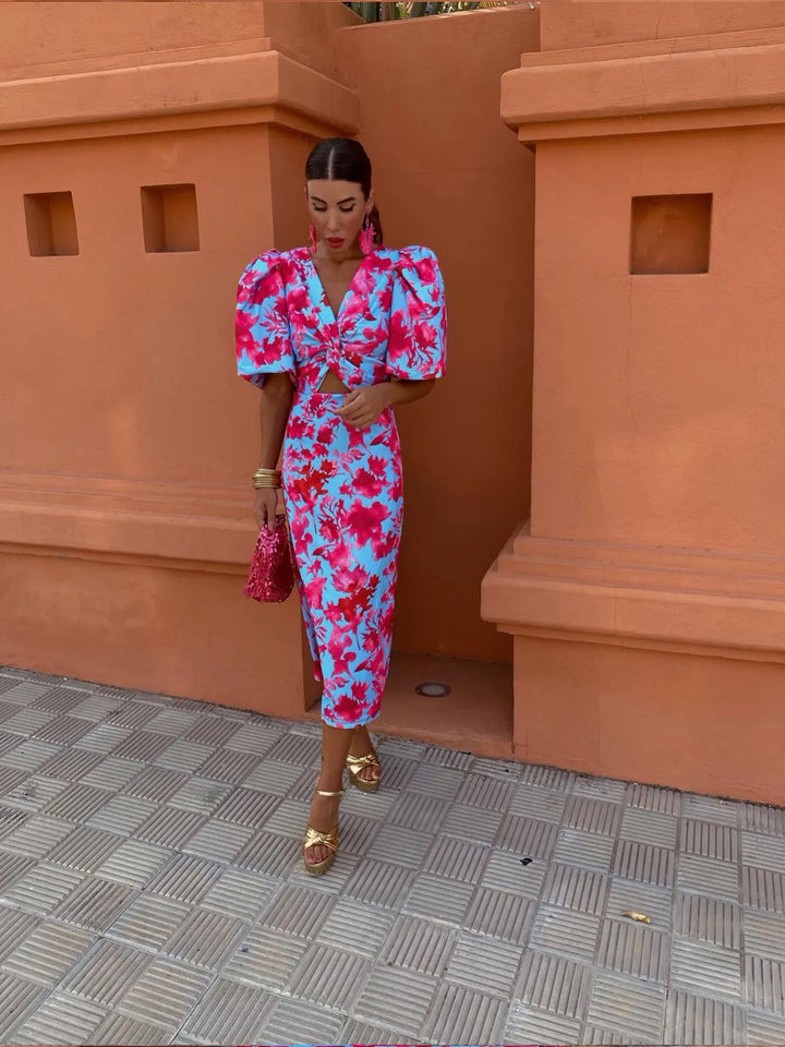 May- Pleated Sleeve Midi Dress