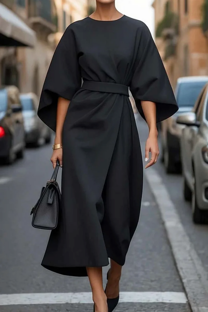 Nicola - elegant dress with lantern sleeves and belt