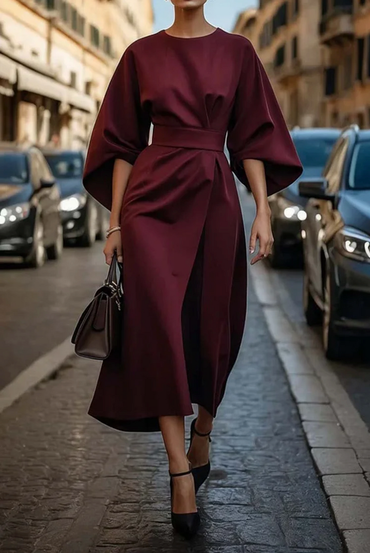 Nicola - elegant dress with lantern sleeves and belt