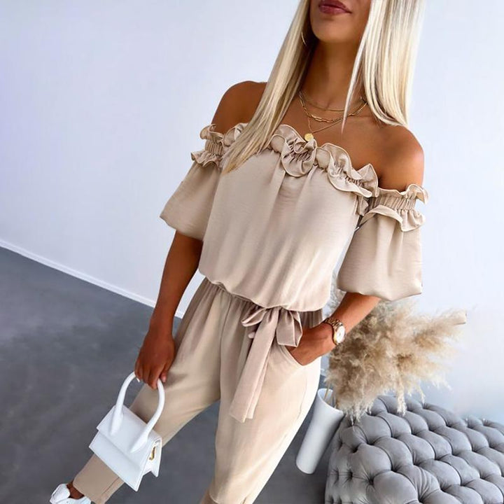 MILA™ – Chic Off Shoulder Frill Tie-Waist Jumpsuit