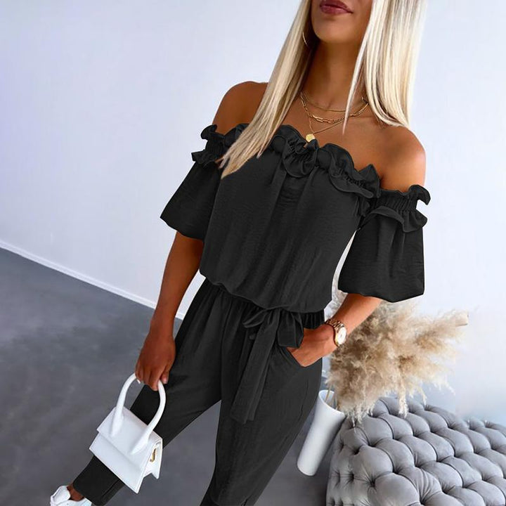 MILA™ – Chic Off Shoulder Frill Tie-Waist Jumpsuit