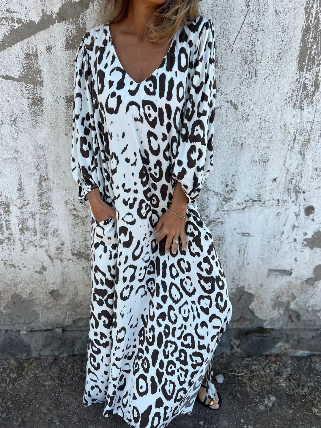 Avril-Wild print long dress with pockets