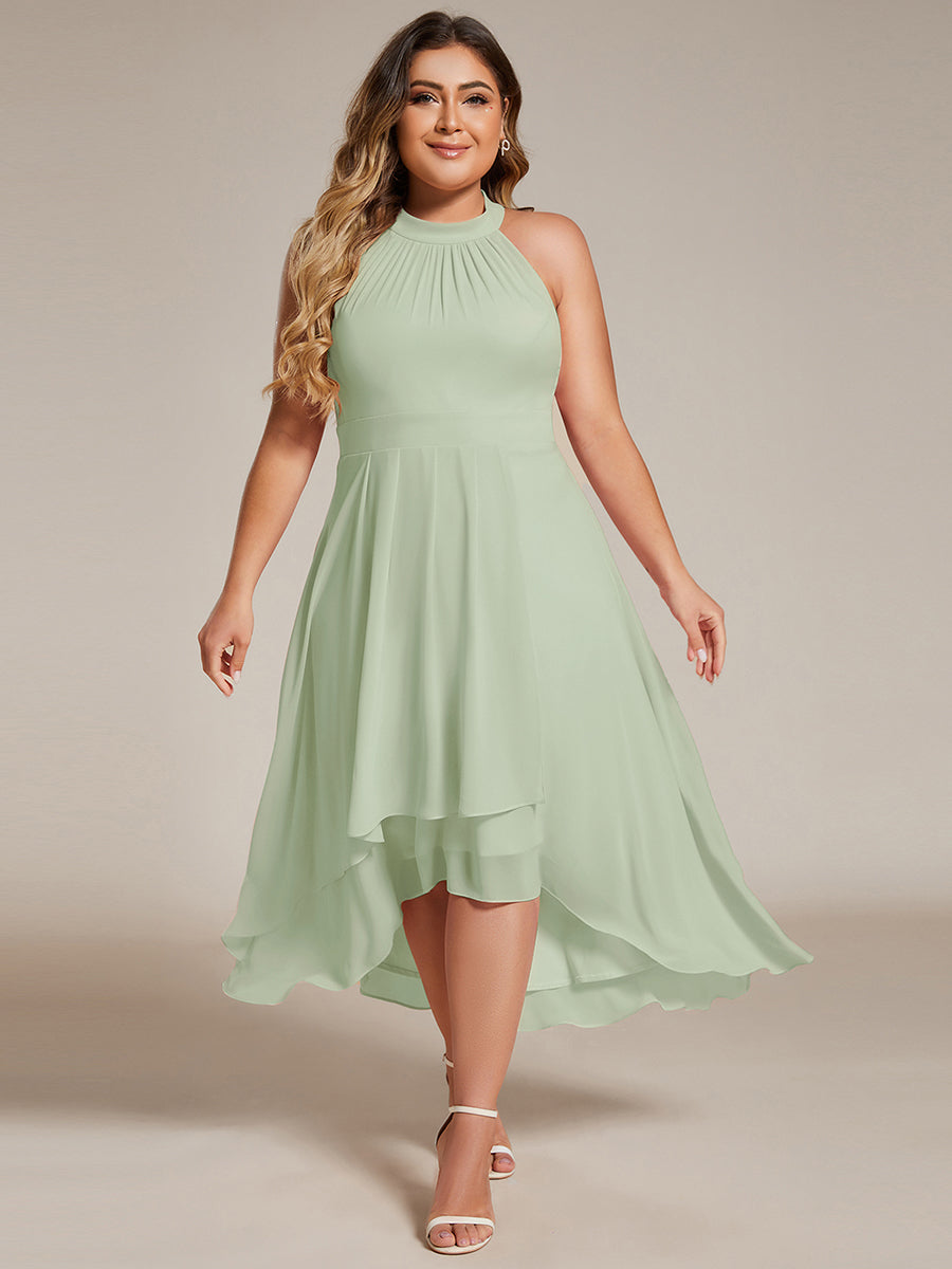 Roseta™-|Midi A Line Sleeveless Halter Neck Wedding Guest Dress in Chiffon