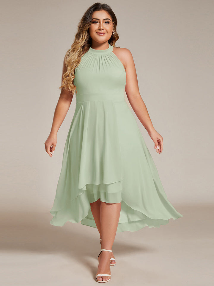 Roseta™-|Midi A Line Sleeveless Halter Neck Wedding Guest Dress in Chiffon