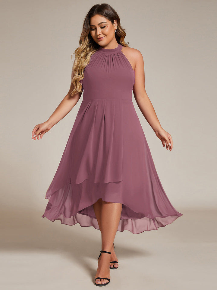 Roseta™-|Midi A Line Sleeveless Halter Neck Wedding Guest Dress in Chiffon