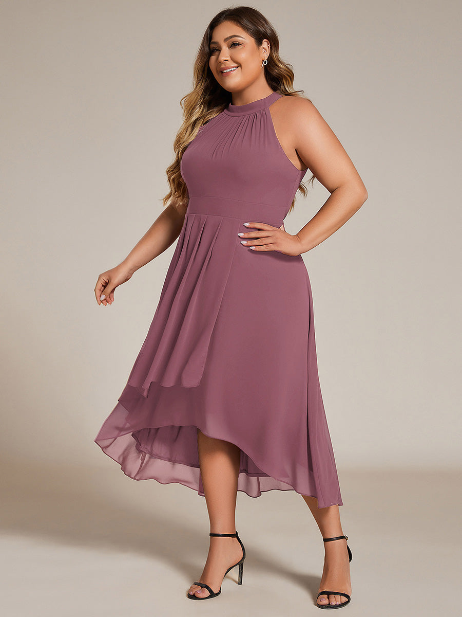 Roseta™-|Midi A Line Sleeveless Halter Neck Wedding Guest Dress in Chiffon